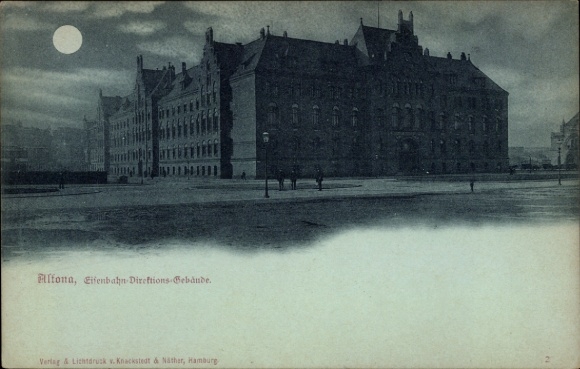 Mondschein Ak Hamburg Altona, Eisenbahn-Direktions-Gebäude