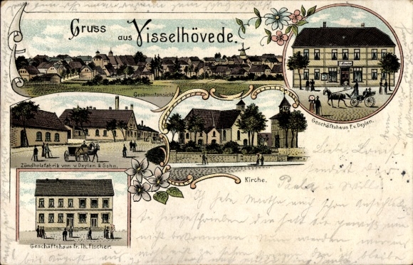 Chromo-Litho Visselhövede in Lower Saxony, commercial building, match factory, church