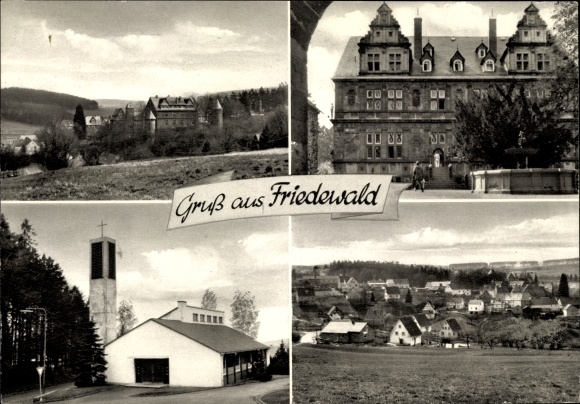 Postcard Friedewald Westerwald, castle, church, town view
