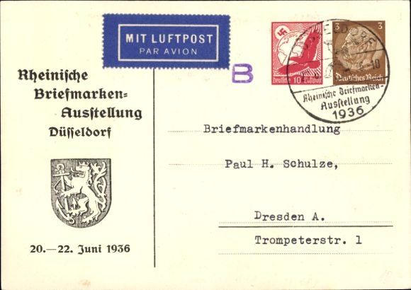 Artykuły pocztowe KP GS DR PP 140 C1, nadreńska wystawa znaczków Düsseldorf 1936