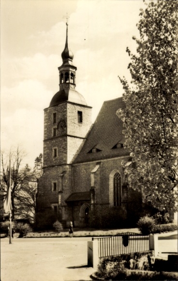 Postcard Glashütte in Saxony, Glashütte Church, high towers, architecture, without people