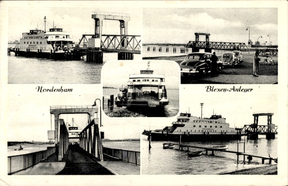 Postcard Nordenham in Oldenburger Land, Blexen pier, ferry, ship Bremerhaven