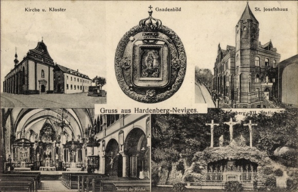 Postcard Neviges Velbert North Rhine Westphalia, Church and Monastery, Miraculous Image, St. Josefshaus, Greetings from