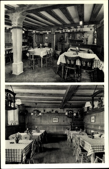 Postcard Hügelsheim in Baden Württemberg, Inn zum Hirsch, owner Karl Wild, interior view