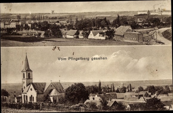 Postcard Klein Wanzleben Saxony Anhalt, view of the town from the Pfingstberg, church