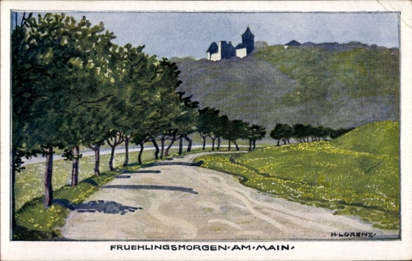 Artist Postcard Lorenz, H., Rothenfels am Main in Lower Franconia Bavaria, Spring morning on the Main