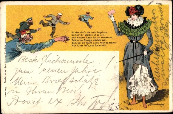 Chromo-Litho There are so many who desire me, lady with letter, competing postmen
