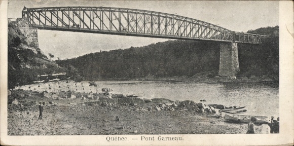 Postcard Quebec Canada, Montmorency River, bridge, Pont Garneau, river, boats, shore