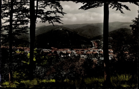 Ak Bad Lauterberg im Harz, landschapsmening, beboste heuvels, kleine stad, bewolkte hemel