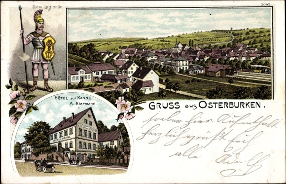 lito Osterburken w dzielnicy Neckar Odenwald, Hotel zur Kanne, widok całkowity, rzymski legionista
