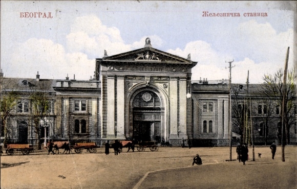Briefkaart Beograd Belgrado Servië, treinstation