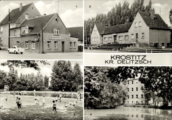 Ak Krostitz in Saksen, consumptieruimte, atletenhuis, buitenzwembad, polytechnische middelbare school