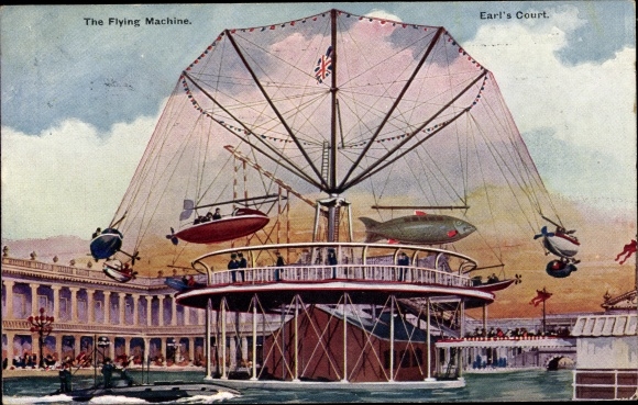 Postcard Kensington London England, Earl's Court, The Flying Machine, Karussell