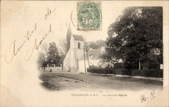 Postcard Villennes sur Seine Yvelines, Kirchplatz