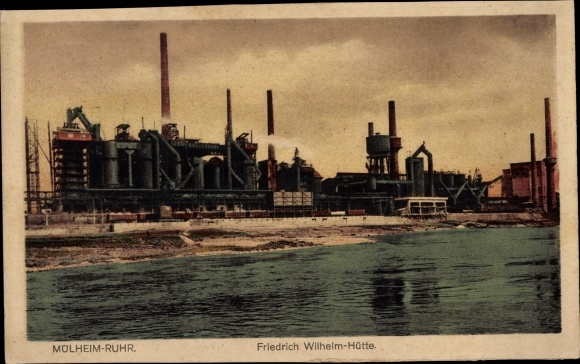 Postcard Mülheim an der Ruhr, view of the Friedrich Wilhelm Hütte, chimneys