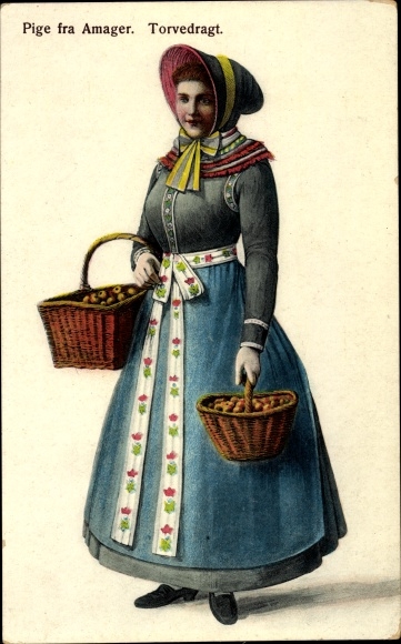 Artist Postcard Dänemark, Girl from Amager, Square costume