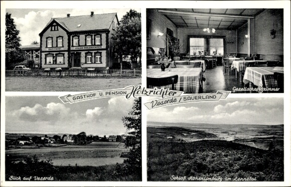 Postcard Veserde Nachrodt Wiblingwerde in the Sauerland, Gasthof Holzrichter, Hohenlimburg Castle