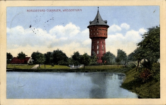 Postcard Cuxhaven, view of the water tower of the North Sea resort