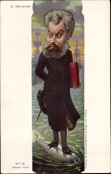 Artist Postcard Sirat, Camille Pelletan, Minister of the Navy, portrait on a torpedo, caricature