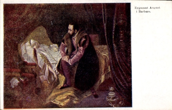 Postcard Zygmunt August i Barbara, Krol Polski, Krolowa Polski