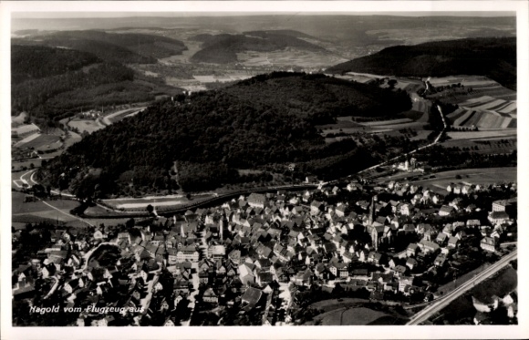 Postcard Nagold in the district of Calw Baden Württemberg, aerial photograph of the city