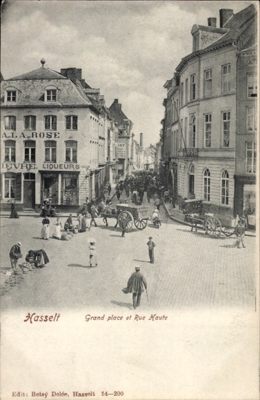 Ak Hasselt Vlaanderen Limburg, Grote Markt, Hoogstraat, winkels