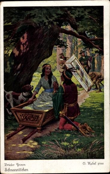 Kunstenaar ansichtkaart Kubel, Otto, sprookjes, sneeuwwitje, gebroeders Grimm, doodskist