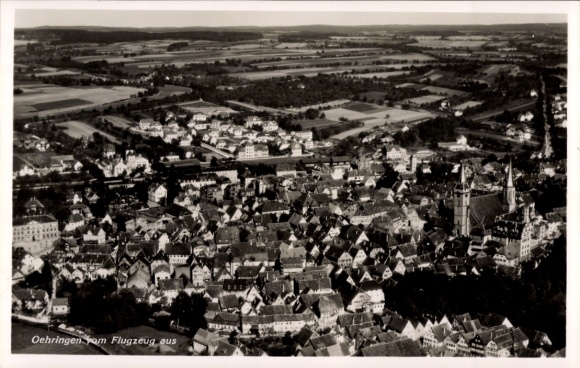 Ak Oehringen Öhringen in de wijk Hohenlohe in Württemberg, luchtfoto