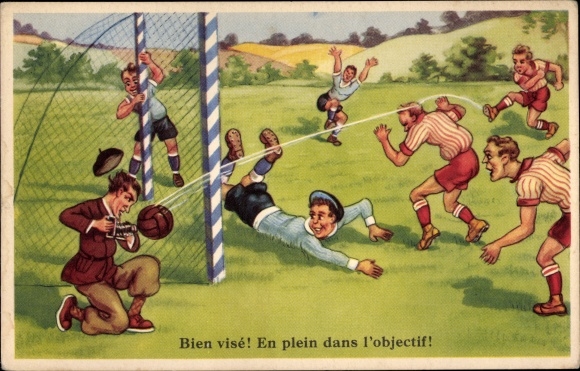Postcard Bien aims, Right on target, Fußballspiel, Fotograf