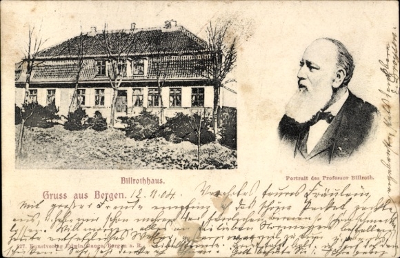 Ak Bergen auf der Insel Rügen, Billrothhaus, Portrait Professor Theodor Billroth