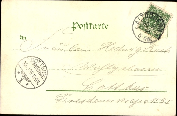 Chromo-Litho Altdöbern in Lower Lusatia, vicarage, castle, church, royal Seminary, Post Office