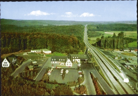 PC Reinhardshain Grünberg in Hesse, federal highway rest house Reinhardshain, aerial photo