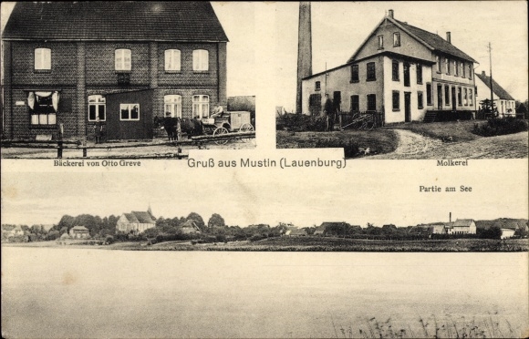 PC Mustin in the Duchy of Lauenburg, Otto Greve bakery, dairy, lake