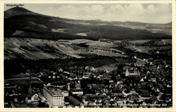 Postcard Groß Eislingen an der Fils Württemberg, aerial photograph, Hohenstaufen