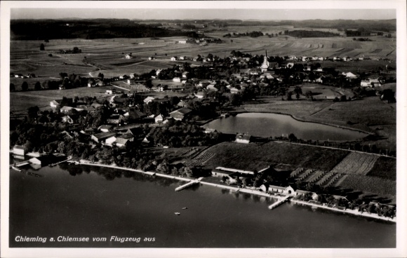 Postcard Chieming am Chiemsee Upper Bavaria, aerial photograph of the town