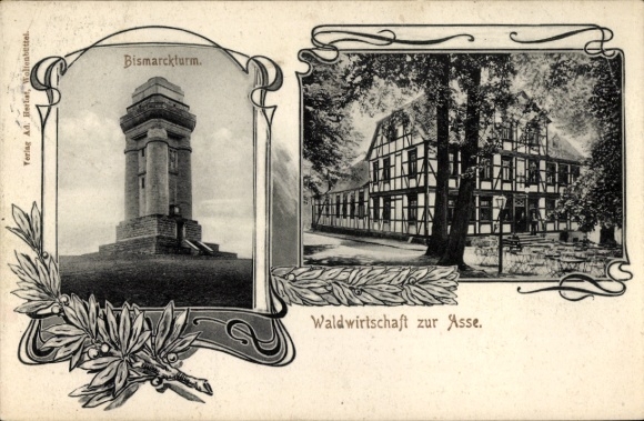 Ansichtkaart Wittmar in Nedersaksen, Waldhaus Zur Asse, bosbouw, Bismarcktoren