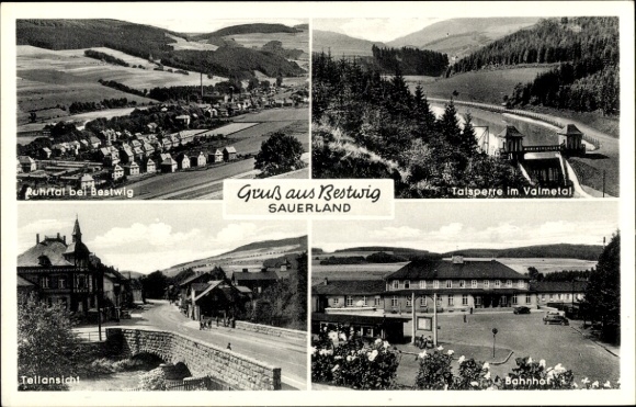 Postcard Bestwig im Sauerland, train station, Volmetal dam, Ruhr valley