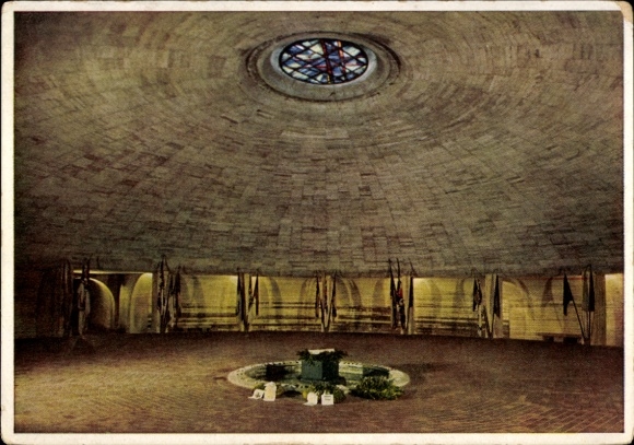 Postcard Laboe, Naval Memorial, Consecration Hall with Seaman's Grave, Traditional Flags