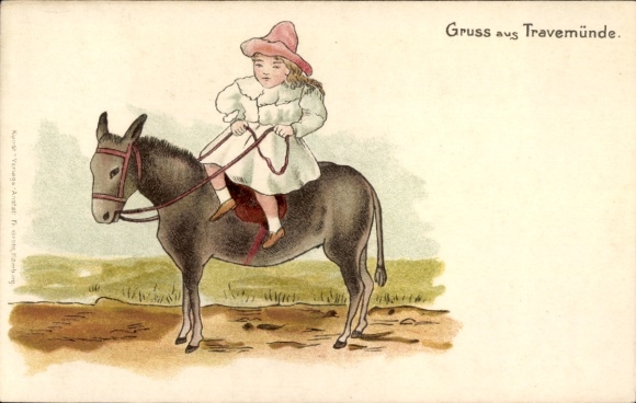 Chromo-Litho Travemünde Lübeck Schleswig Holstein, donkey, girl
