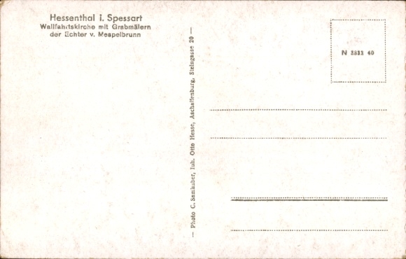 Postcard Hessenthal Mespelbrunn in the Spessart, pilgrimage church, guesthouse
