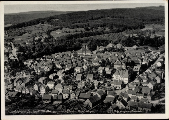 Postcard Laubach, aerial photograph, view of place, Vogelsberg