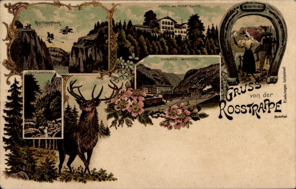Litho Thale im Harz, Rosstrappe, Rosstrappfelsen, Hotel, Bodetal