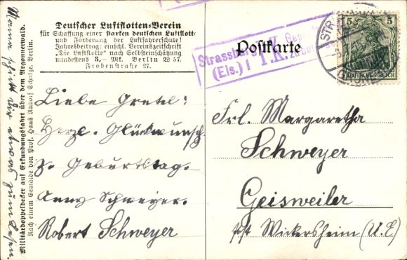 Artist Postcard Schulze, Hans Rudolf, Military biplane on reconnaissance mission over the Argonne Forest