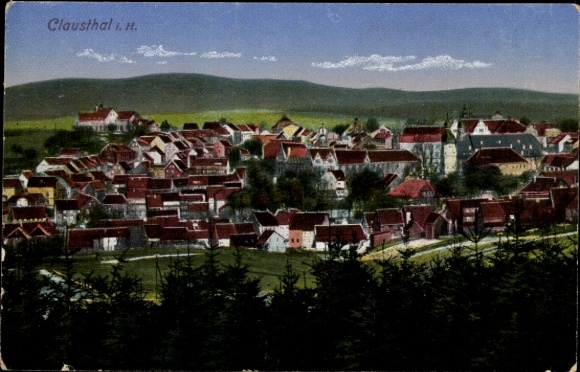 Postcard Clausthal Zellerfeld in the Upper Harz, partial view of the village, forest, hill range