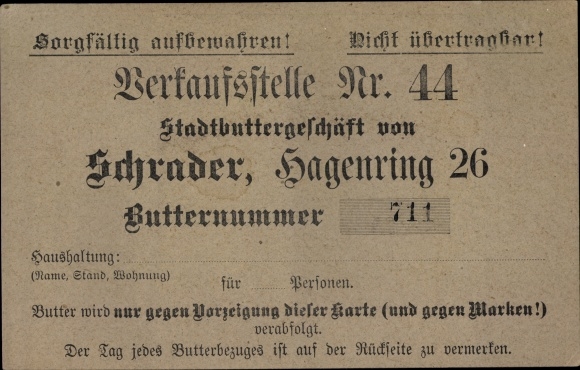 Postcard Braunschweig in Lower Saxony?, city butter business Schrader, Hagenring 26, butter card