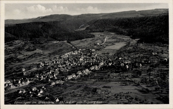 Postcard Gönningen Reutlingen in Württemberg, aerial photograph of Wiesaztal, 537 m above sea level.