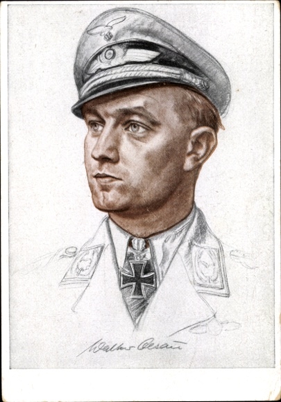 Artist Postcard Willrich, Wolfgang, Luftwaffe, Major Walter Oesau, Knight's Cross recipient, VDA E 15