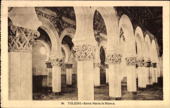Ak Toledo Castilië La Mancha Spanje, Santa María la Blanca, kolommen, bogen, architectuur