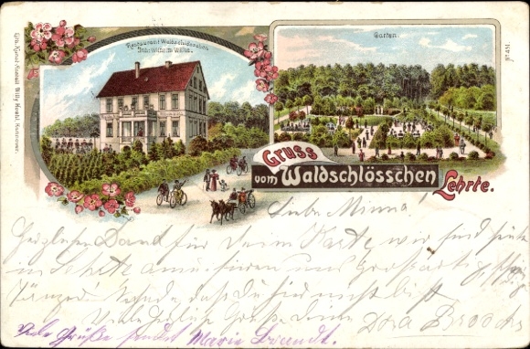 Chromo-Litho Lehrte in Lower Saxony, Waldschlösschen, Wilhelm Wilke, garden