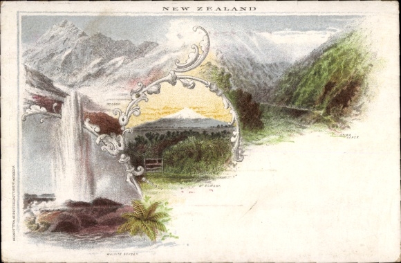 Postal stationery PC New Zealand, geyser, mountain landscape